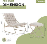 Patio Lounge Chair with Ottoman, Indoor Outdoor Comfy Sling Recliner Chair with Cushion - Photo 3