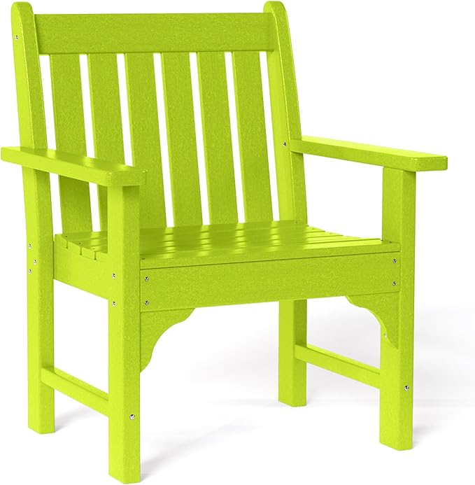 Costaelm Outdoor Dining Arm Chair, Patio HDPE Garden Dining Table Chair, Poly Lumber Waterproof Restaurant Bistro Farmhouse Chairs for Outside Porch Backyard, Lime