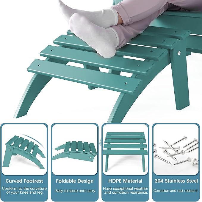 Adirondack Ottoman Set of 4, Folding Adirondack Ottoman for Adirondack Chair, HDPE All Weather Outdoor Footstool for Patio, Backyard, Porch, Garden, Lake Blue