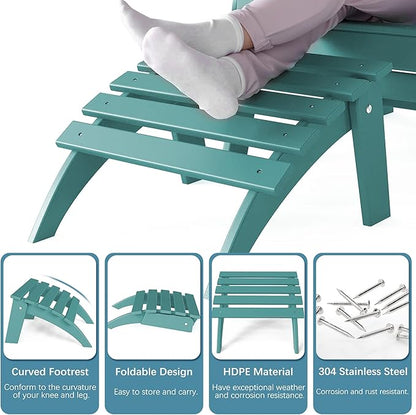 Adirondack Ottoman Set of 4, Folding Adirondack Ottoman for Adirondack Chair, HDPE All Weather Outdoor Footstool for Patio, Backyard, Porch, Garden, Lake Blue