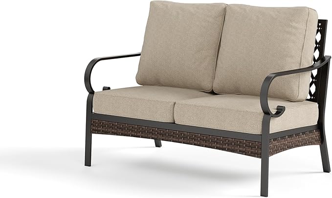 Metal Patio Furniture Loveseat with 5.75" Extra Thick Waterproof Cushion - Photo 8
