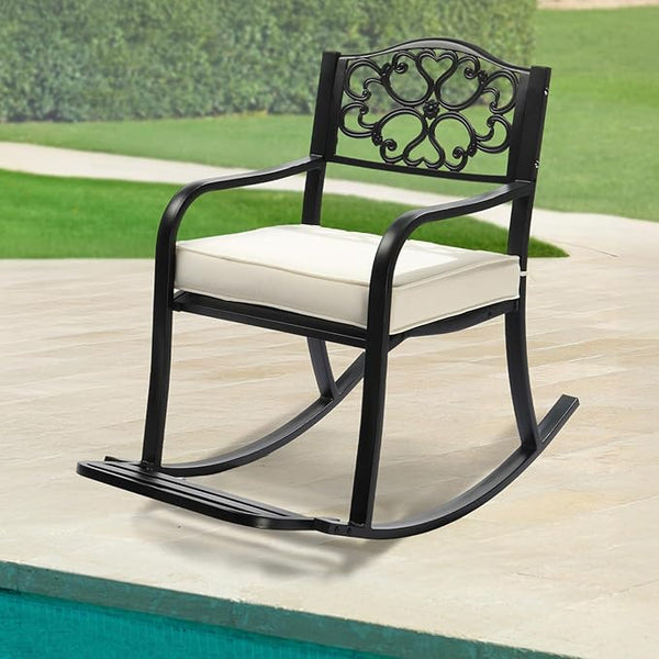 Outdoor Rocking Chair with Footrest, Rocking Bench Thick Cushion - Photo 1