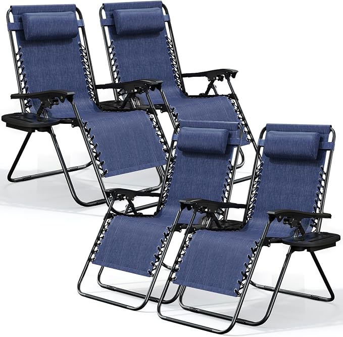 Nestl Zero Gravity Chairs Set of 4, Patio Lounge Chair Outdoor with Pillows & Cup Holder Trays - Photo 1