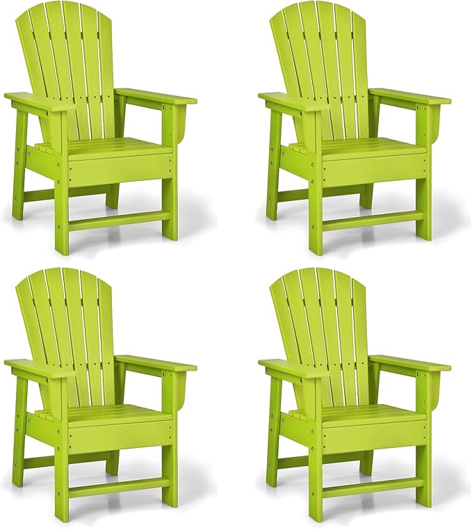 Giantex Adirondack Chair, Kids HDPE Patio Lawn Chair with Ergonomic Backrest for Deck, Porch, Backyard, Poolside, Indoor, Weather Resistance Toddler Outdoor Chair (4, Green)