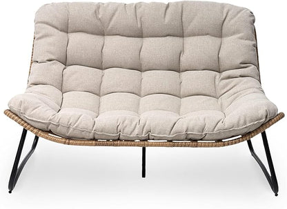 Crestlive Products Outdoor Loveseat 2PCS, Patio Conversation Set, All-Weather Boho Rattan Patio Furniture with Soft Cushion for Balcony, Poolside, Backyard (Without Table)