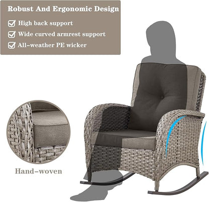Belord 5 Piece Outdoor Conversation Patio Furniture Set - All-Weather Wicker Patio Rocking Chairs with Loveseat Glider Chair and Coffee Table for Patio Deck Porch Backyard Gray Wicker Gray Cushion