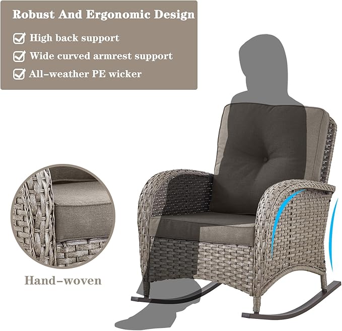 Belord 6 Pieces Patio Rocking Chairs Outdoor Furniture Set with Outdoor Couch and Ottoman Conversation Patio Furniture - Photo 4