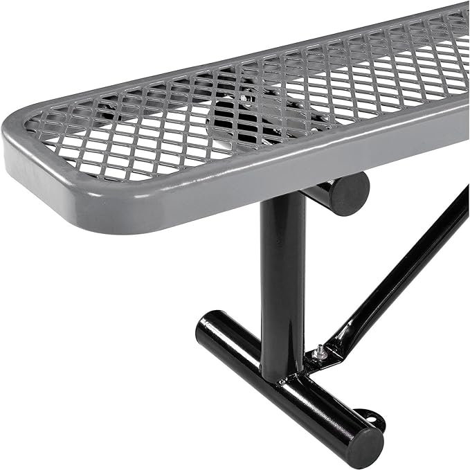 Global Industrial 8'L Heavy Duty Expanded Metal Mesh Flat Bench with Steel Frame, Portable Outdoor Bench, 1000 lbs Capacity, Gray, 96" L x 14-1/2"W x 18" H