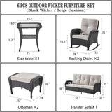 Belord Patio Rocking Chairs Furniture Set of 6, Outdoor Wicker Furniture Sets with Wicker Rocker - Photo 4