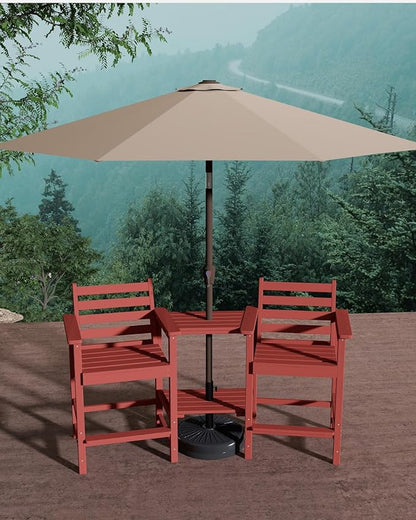 Tall HDPE Adirondack Bar Chairs Set of 2, Outdoor Balcony Bar-Height Chairs with Extra-Large Side Trays & 2" Umbrella Hole, All-Weather Patio Stools for Porch, Deck, Garden (Terracotta, 2chair)