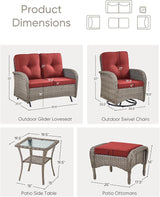6 Pieces Patio Wicker Furniture Set-Outdoor Swivel Chairs Set of 2 Outdoor Glider Love seat with Outdoor Footstool - Photo 6