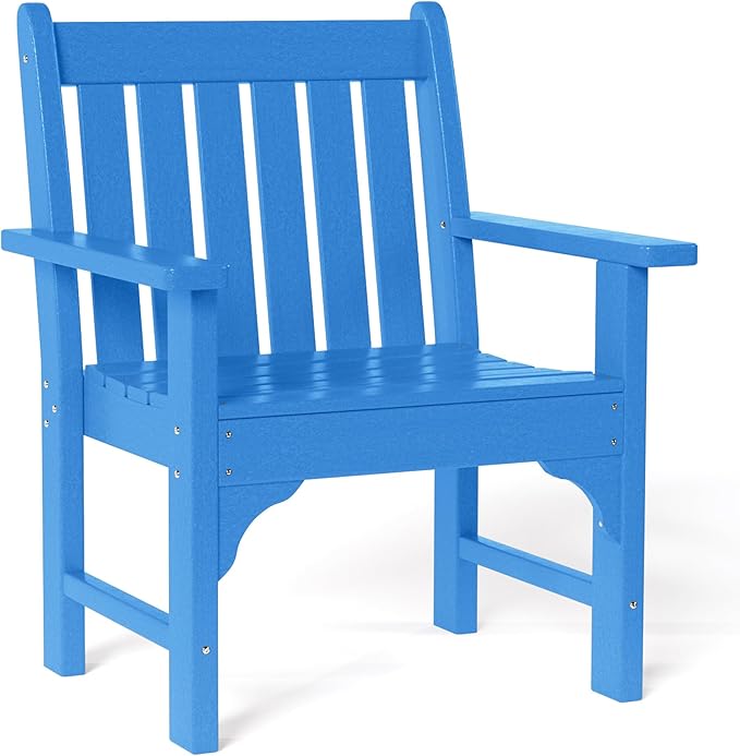 Costaelm Outdoor Dining Arm Chair, Patio HDPE Garden Dining Table Chair, Poly Lumber Waterproof Restaurant Bistro Farmhouse Chairs for Outside Porch Backyard, Pacific Blue