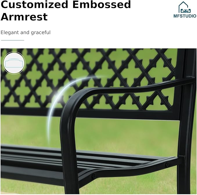 MFSTUDIO Outdoor Metal Bench Set of 2, 50" Black Outdoor Metal Garden Bench - Photo 5