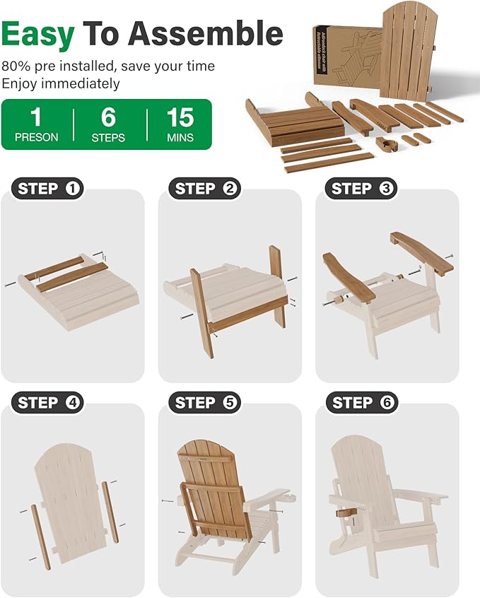 YEFU Adirondack Chair with Retractable Ottoman: Folding Adirondack Chairs Set of 2-5-Level Adjustable Backrest with Footrest - Fire Pit Chairs - Cup Holder - Outdoor Plastic Chair for Patio(Walnut)