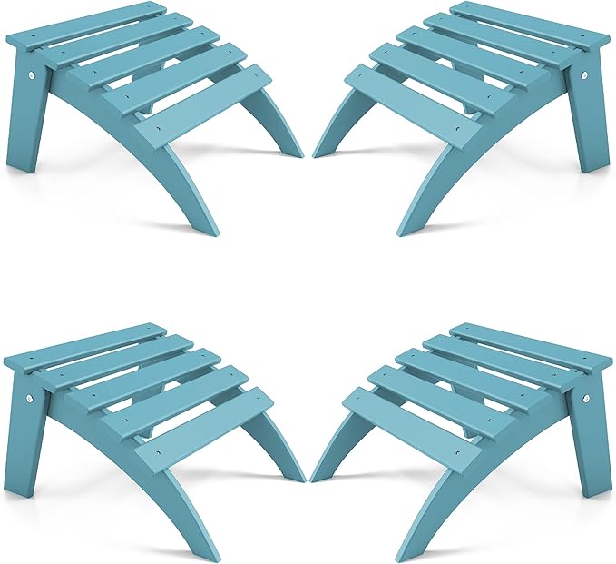 FOOWIN Folding Adirondack Ottoman Set of 4, HDPE All Weather Adirondack Footrests, Ottoman for Adirondack Chair,Patio Footstool for Outside Easy Storage,for Patio, Backyard, Porch, Garden, Light Blue