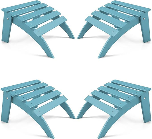 FOOWIN Folding Adirondack Ottoman Set of 4, HDPE All Weather Adirondack Footrests, Ottoman for Adirondack Chair,Patio Footstool for Outside Easy Storage,for Patio, Backyard, Porch, Garden, Light Blue