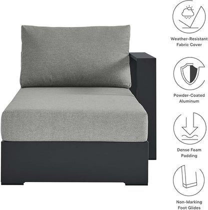 Modway Tahoe Powder-Coated Aluminum Outdoor Chaise Lounge Gray with Weather-Resistant Cushions, Modular Right-Facing Patio Lounger for Pool Furniture or Sectional Sofa Set