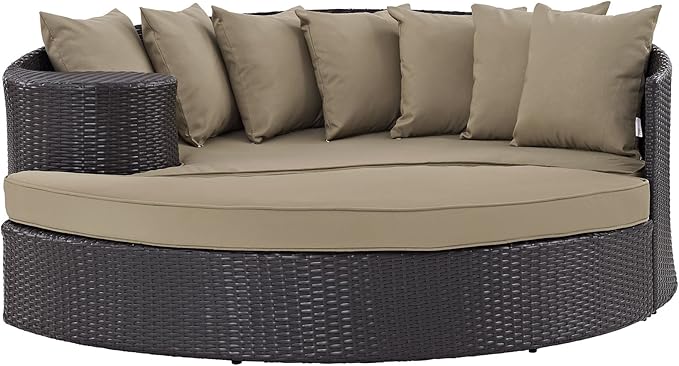 Modway Convene Wicker Rattan Outdoor Patio Poolside Sectional Sofa Daybed with Cushions in Espresso Mocha