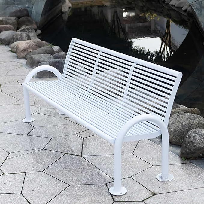 2-3 Seater Metal Garden Bench, All-Weather Park Bench Chair with Backrest, Outdoor Furniture Leisure Porch Seating for Balcony, Backyard, Lawn and Poolside
