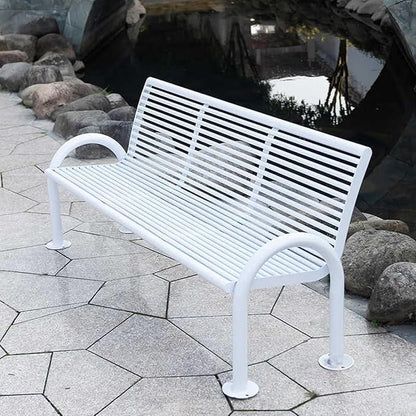 2-3 Seater Metal Garden Bench, All-Weather Park Bench Chair with Backrest, Outdoor Furniture Leisure Porch Seating for Balcony, Backyard, Lawn and Poolside