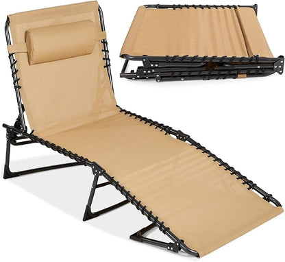 Best Choice Products Patio Chaise Lounge Chair, Portable Outdoor Folding Recliner for Lawn, w/ 8 Positions, Handles, 300lb Capacity - Beige