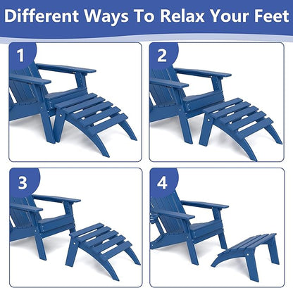 FOOWIN Folding Adirondack Ottoman, HDPE All Weather Adirondack Footrests, Ottoman for Adirondack Chair,Patio Footstool for Outside Easy Storage,for Patio, Backyard, Porch, Garden, Navy Blue