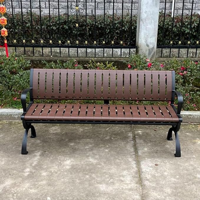 Metal Garden Bench, Outdoor Patio Chair with Backrest & Armrest, Sturdy Cast Iron Feet for Yard and Entryway