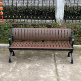 Metal Garden Bench, Outdoor Patio Chair with Backrest & Armrest, Sturdy Cast Iron Feet for Yard and Entryway - Photo 3