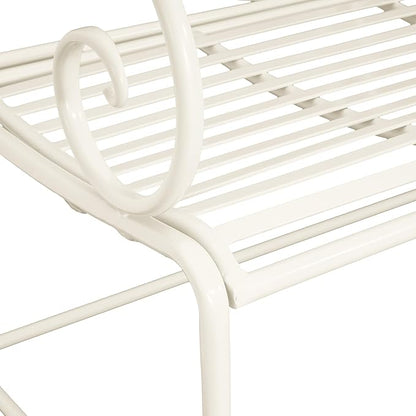 Christopher Knight Home Layon Patio Iron Garden Bench, Outdoor Loveseat for 2 People, Porch/Park Bench with Flower Design Backrest, Slatted Seat, Matte White