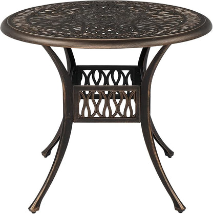 VINGLI 35.4' Dia Patio Dining Table with Umbrella Hole, Cast Aluminum Bistro Table for Outdoor Garden Use (35.4' Dia x 29.5' H)