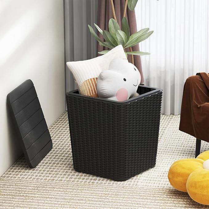 Giantex 11.5 Gallon Deck Box, Outdoor Side Table with Removable Lid, Faux Wicker-Woven, 330Lbs Capacity - Photo 6