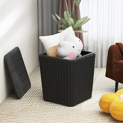 Giantex 11.5 Gallon Deck Box, Outdoor Side Table with Removable Lid, Faux Wicker-Woven, 330Lbs Capacity, Outside Waterproof Storage Box, Resin Rattan Small Coffee Table for Patio Poolside (Black)