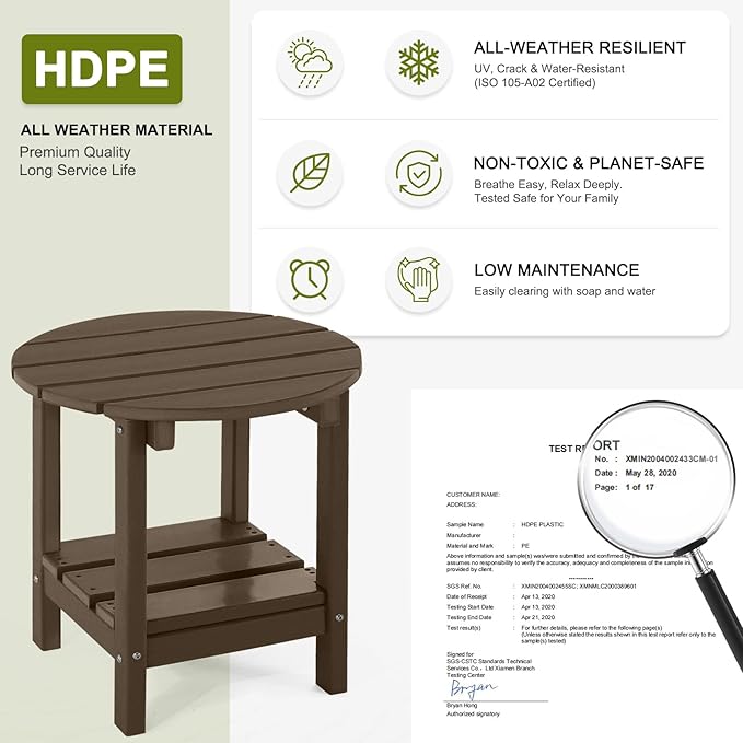 Adirondack Outdoor Side Tables, 2-Tier Round Outdoor Table, Weather Resistant HDPE Patio End Table for Garden, Lawn - Photo 3