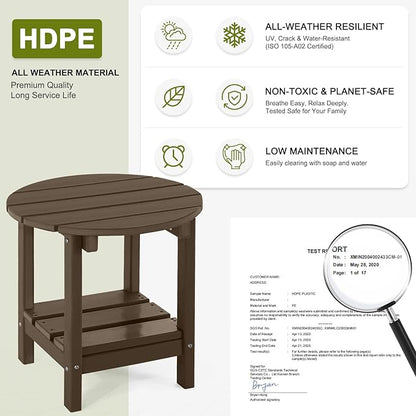 Adirondack Outdoor Side Tables, 2-Tier Round Outdoor Table, Weather Resistant HDPE Patio End Table for Garden, Lawn, Pool, Beach, Porch, Deck, Backyard - Dark Brown