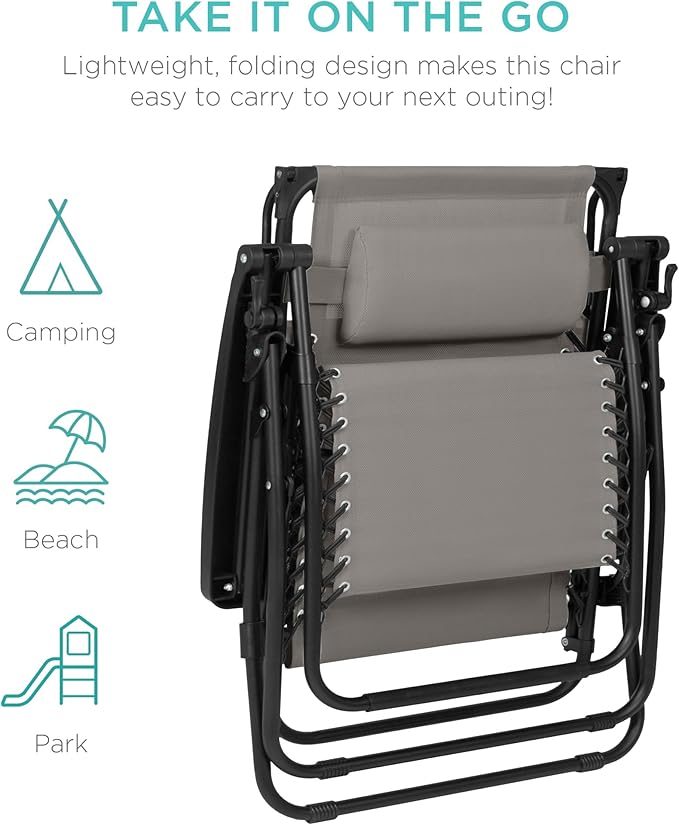 Best Choice Products 30” Wide Folding Zero Gravity Outdoor Recliner Patio Lounge Chair w/Adjustable Canopy Shade - Photo 9