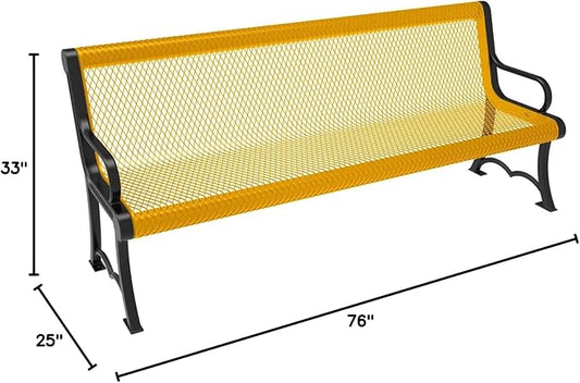 COATEDOUTDOORFURNITURE Coated Outdoor Furniture Heavy-Duty Outdoor Bench Thermoplastic Coated, Expanded Metal, Commercial-Grade Garden Bench, Made in America (Portable with Back, 6 Ft, Yellow)