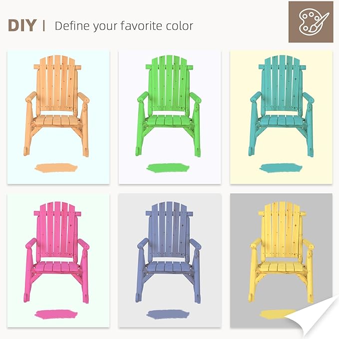 Outdoor Wooden Rocking Chair, Patio Rustic Adirondack Porch Rocker, All Weather Solid Wood Log Rocker Chair with High Back & Slatted Seat for Indoor, Deck, Backyard, Garden, Natural