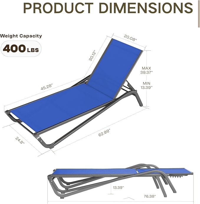 Kingdura Chaise Lounge Chairs Set for Pool, Aluminum Outdoor Lounge Chairs with 5 Positions Recliner - Photo 1