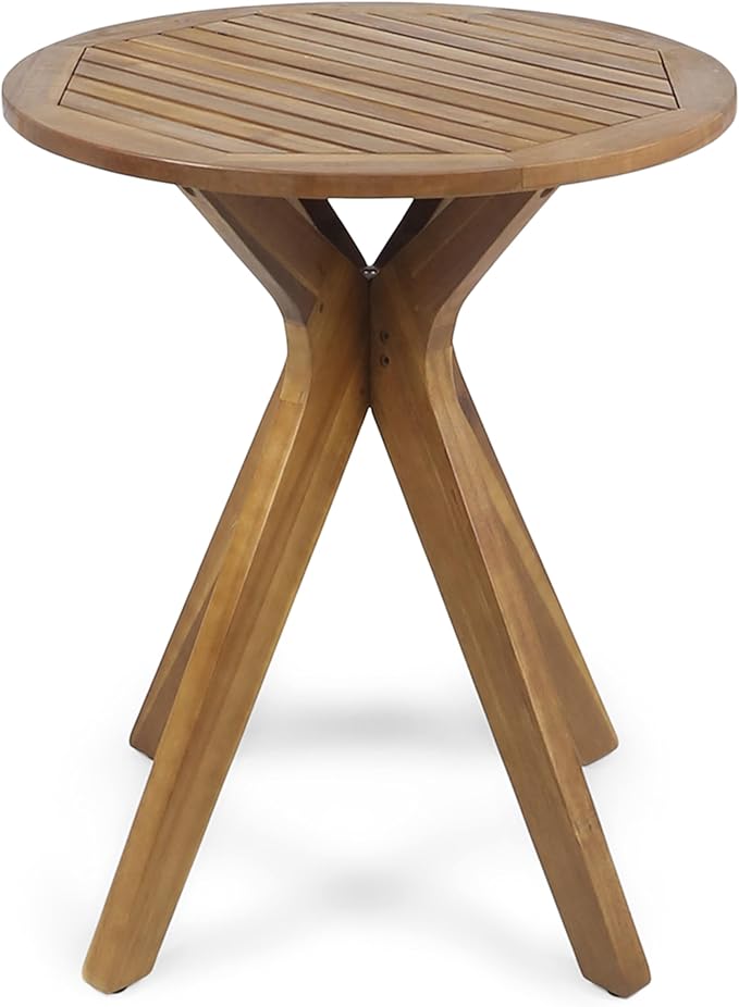 Merax Outdoor Coffee Table 27.5" Round Acacia Wood Patio Side Table, X-Shaped Base Support, Slat Tabletop Design, Teak