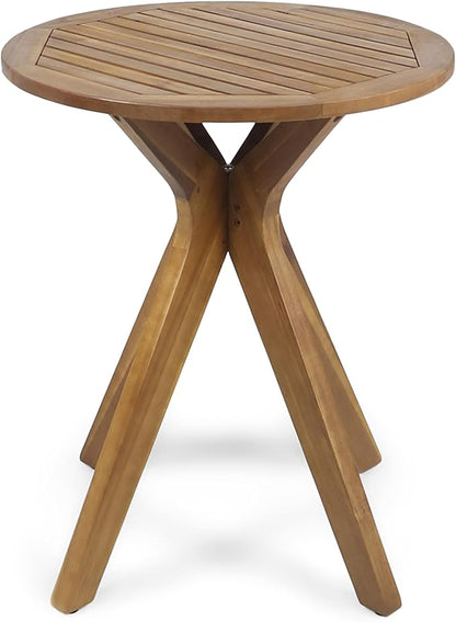 Merax Outdoor Coffee Table 27.5" Round Acacia Wood Patio Side Table, X-Shaped Base Support, Slat Tabletop Design, Teak