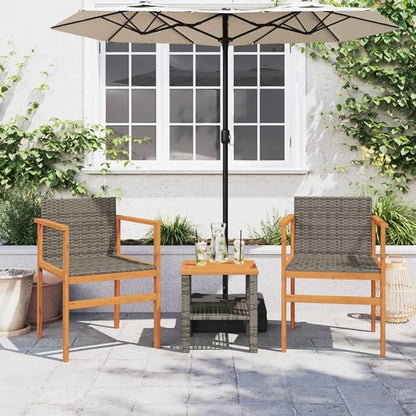 Patio Chairs 2 pcs Gray Poly Rattan&Solid Wood Sillas para Patio Lawn Chairs for Dining Table Garden Chair for Picnic Study Courtyard Living Room