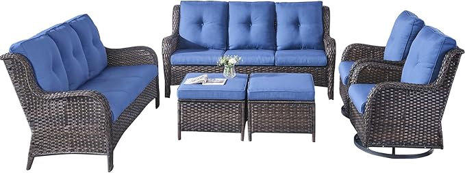 Rilyson Wicker Patio Furniture Set - 6 Piece Rattan Outdoor Sectional Conversation Sets with 2 Rocking Swivel Chairs - Photo 2