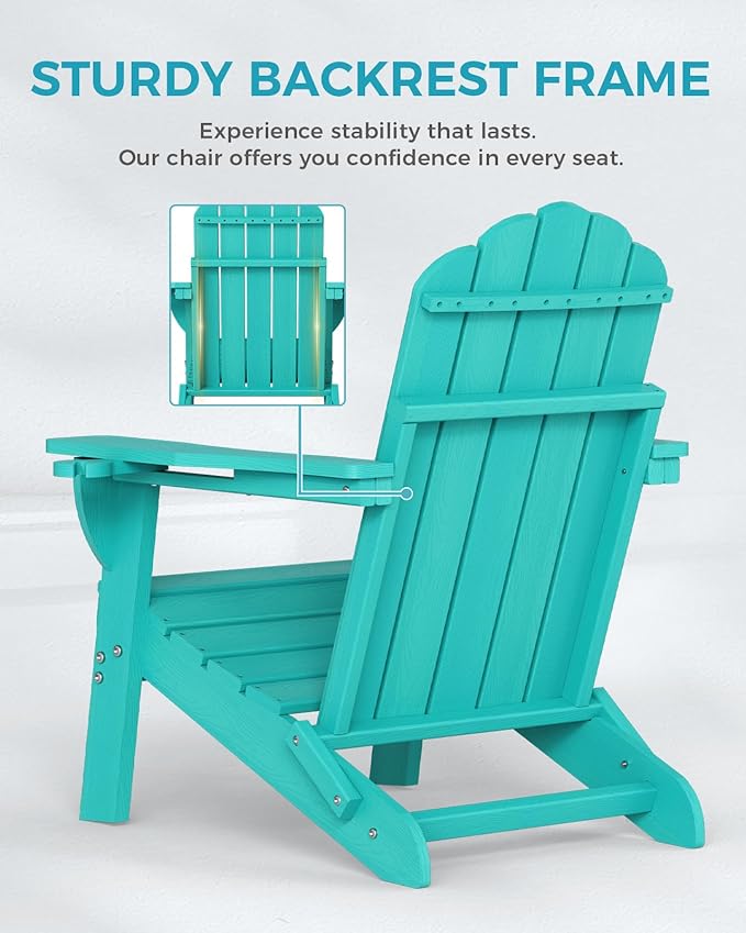 Adirondack Chairs Set of 2, Wood Texture Fire Pit Chairs, Plastic Adirondack Chairs with 2 Cup Holder - Photo 5