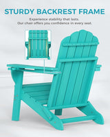 Adirondack Chairs Set of 6, Fire Pit Chairs, Wood Texture Patio Chairs with 2 Cup Holder, Outdoor Lawn Chair, Lakeblue - Photo 5