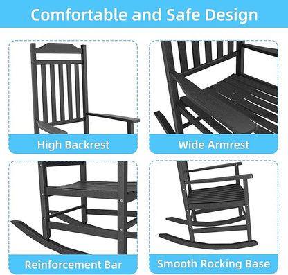 EasyUp Patio Rocking Chair Outdoor,Set of 2,Weather Resistant Poly Resin Oversized Porch Rocker,High Back Smooth Design,Indoor Outdoor Use