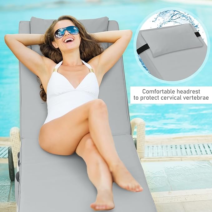 Tondiamo 2 Set Outdoor Chaise Lounge Cushions with Pillows and Storage, 72 x 21 x 3 Inch Outdoor Lounge Chair Seat Pads Outside Waterproof Chaise Cushion for Lawn Patio Furniture(Light Gray)