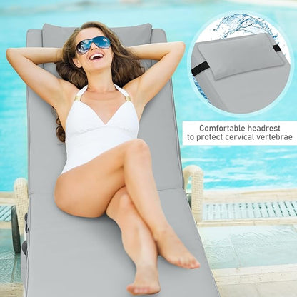Tondiamo 2 Set Outdoor Chaise Lounge Cushions with Pillows and Storage, 72 x 21 x 3 Inch Outdoor Lounge Chair Seat Pads Outside Waterproof Chaise Cushion for Lawn Patio Furniture(Light Gray)