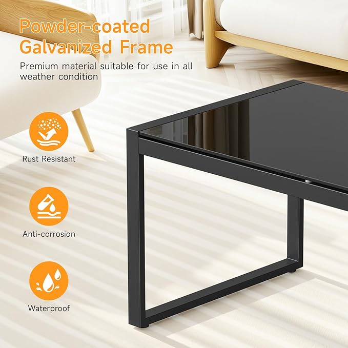 ONBRILL Rectangle Coffee Table with Tempered Glass Desktop - Photo 3