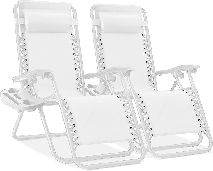 Best Choice Products Set of 2 Adjustable Steel Mesh Zero Gravity Lounge Chair Recliners w/Pillows and Cup Holder Trays - Photo 1