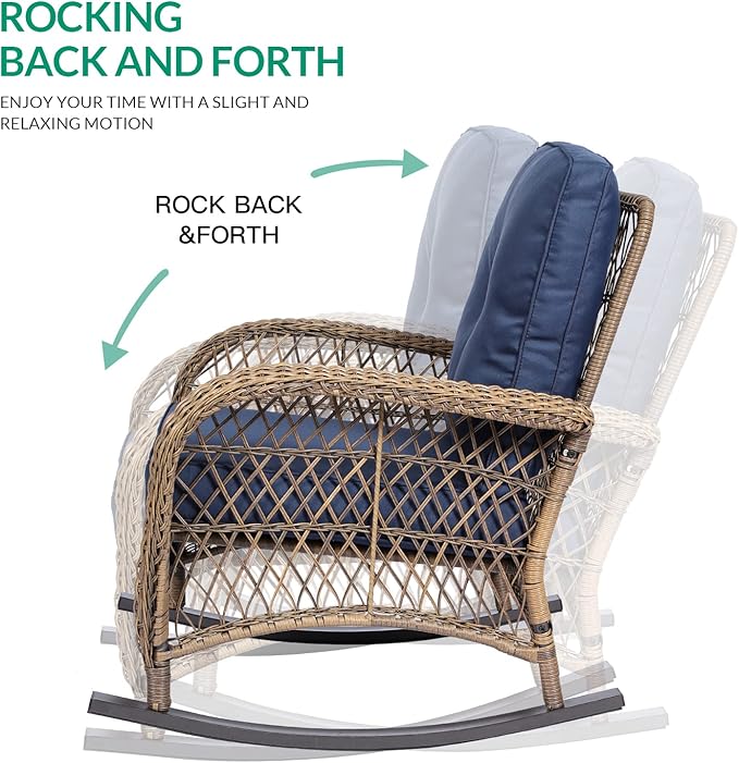 VIVIJASON 3-Piece Outdoor Conversation Bistro Set, Patio Wicker Rocking Chairs Rattan Furniture Sets w/ 2 Rattan Chairs - Photo 2